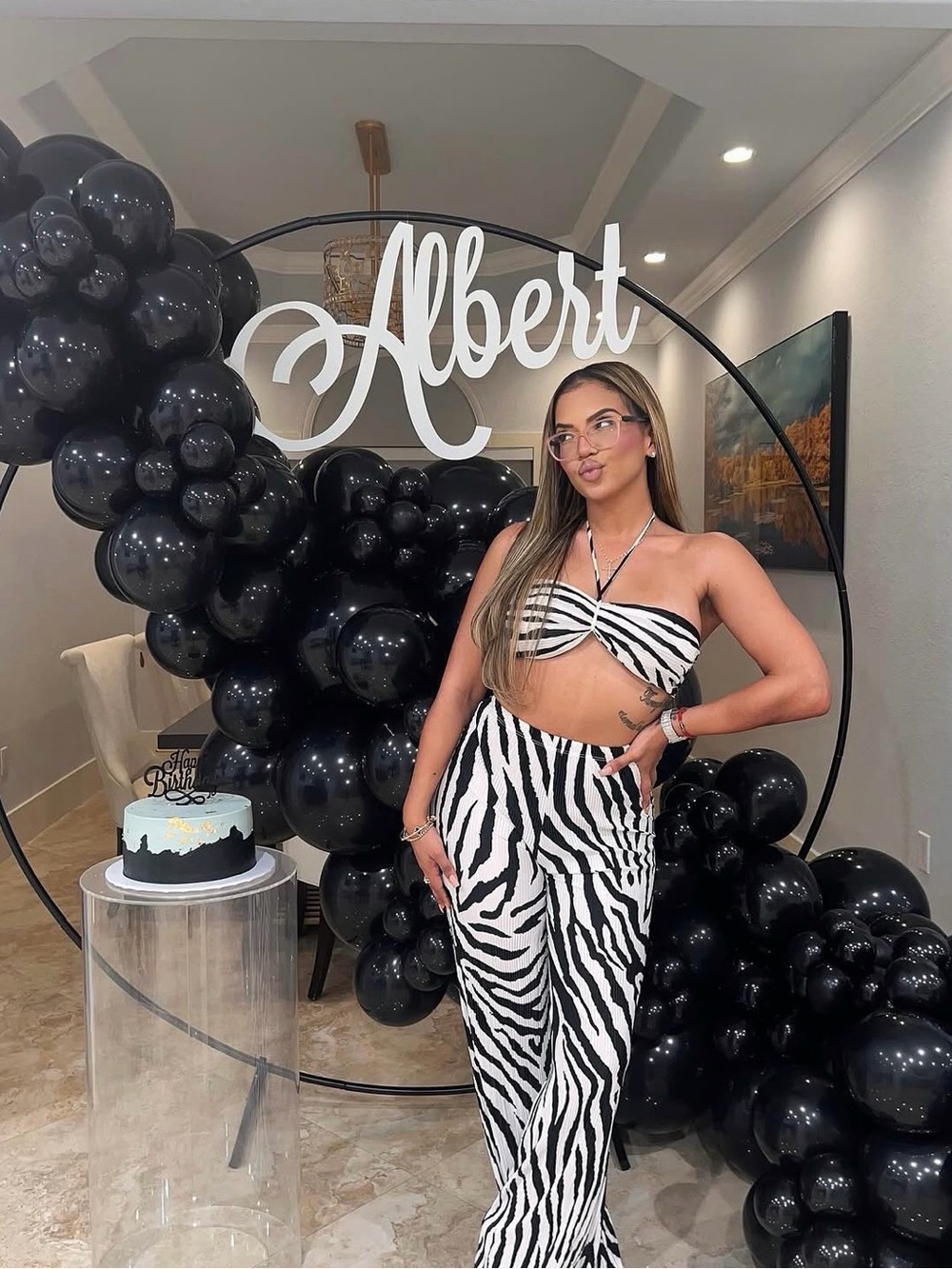 Zebra Print Two-Piece Halter Jumpsuit Set - Black & White